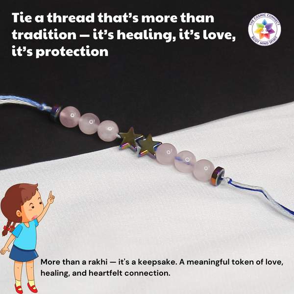 Rose Quartz Crystal Rakhi for Love, Peace & Emotional Healing Reiki Charged 3