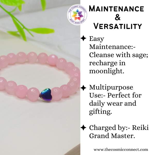 Rose Quartz Faceted Bracelet for Love, Harmony & Emotion | 8mm Beads 9