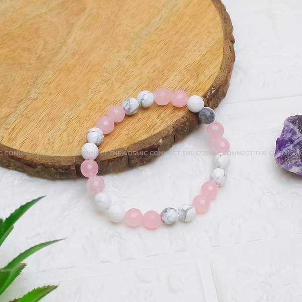 Rose Quartz & Howlite Crystal Faceted Bracelet for Stress Relief
