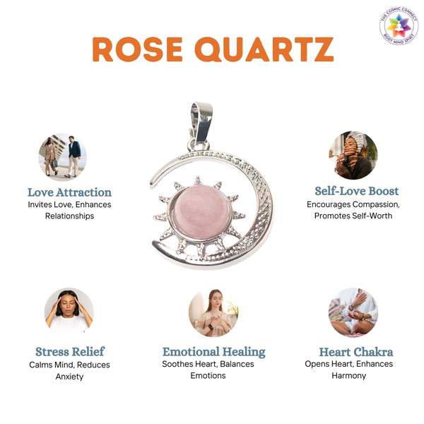 Rose Quartz Moon Style Pendant Embrace Love, Peace & Healing 2