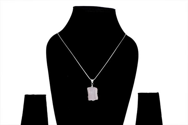 Rose Quartz Raw Silver Pendant for Love & Healing