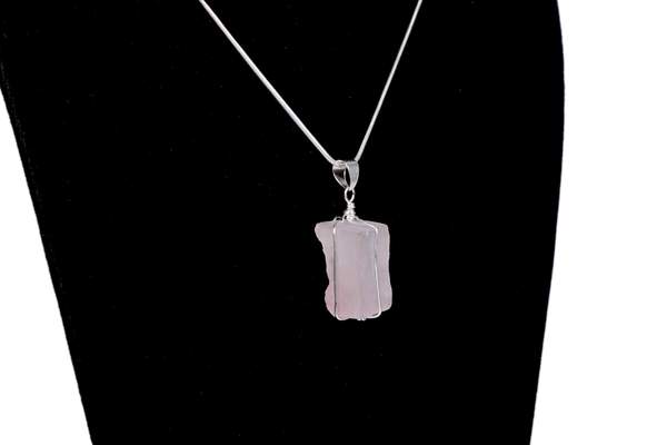 Rose Quartz Raw Silver Pendant for Love & Healing 2