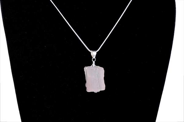 Rose Quartz Raw Silver Pendant for Love & Healing 3