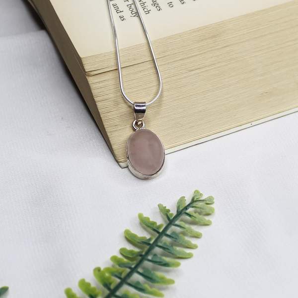 Rose Quartz Silver Pendant for Love, & Healing