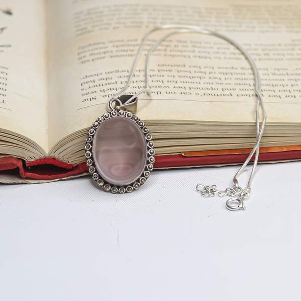 Rose Quartz Silver Pendant for Love, & Healing 2