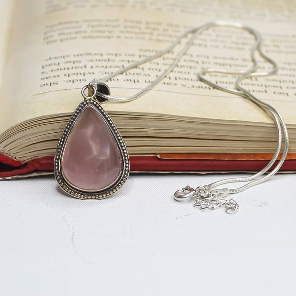 Rose Quartz Silver Pendant for Love, & Healing 3