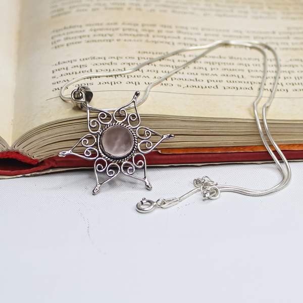 Rose Quartz Silver Pendant for Love, & Healing 4
