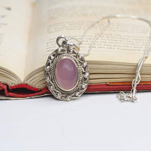 Rose Quartz Silver Pendant for Love, & Healing 5