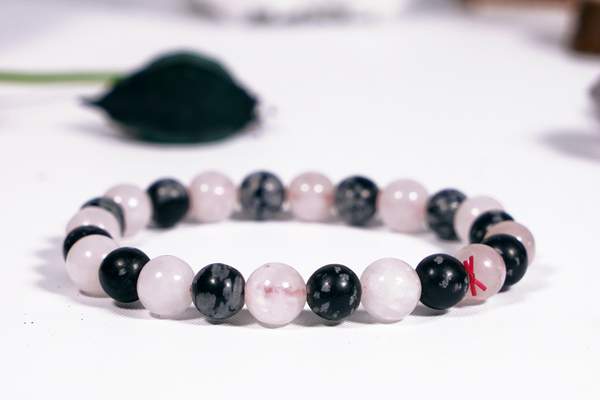 Rose Quartz & Snowflake Obsidian Bracelet for Love | 8mm Beads