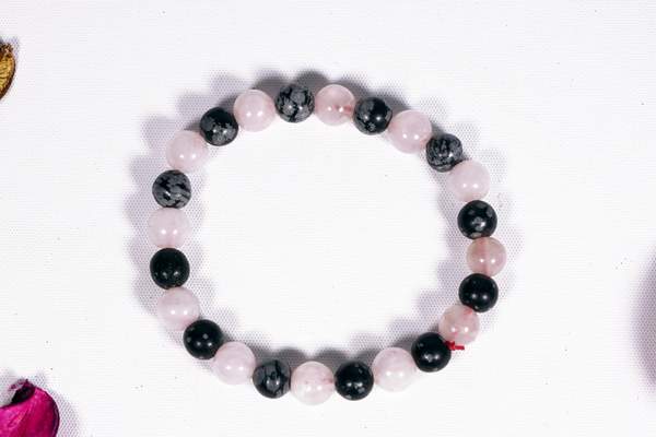 Rose Quartz & Snowflake Obsidian Bracelet for Love | 8mm Beads 2