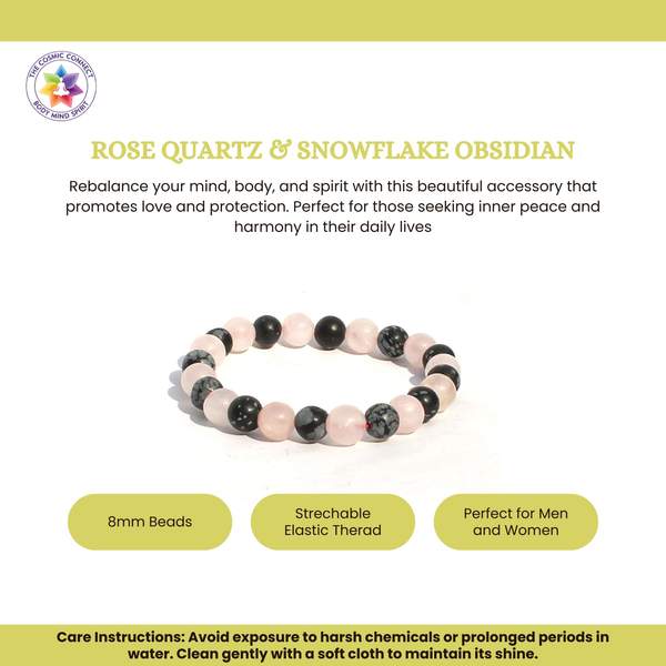 Rose Quartz & Snowflake Obsidian Bracelet for Love | 8mm Beads 3