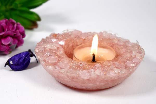 Rose Quartz T-Light Candle Holder Illuminate Love & Harmony
