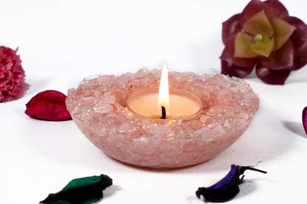 Rose Quartz T-Light Candle Holder Illuminate Love & Harmony 2