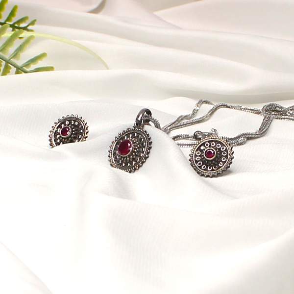 Ruby Pendant Set with Studs for Strength & Prosperity