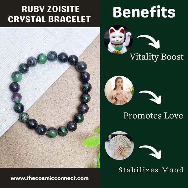 Ruby Zoisite Bracelet - Boost Vitality, Heart Chakra Balancing | 8mm Beads 3
