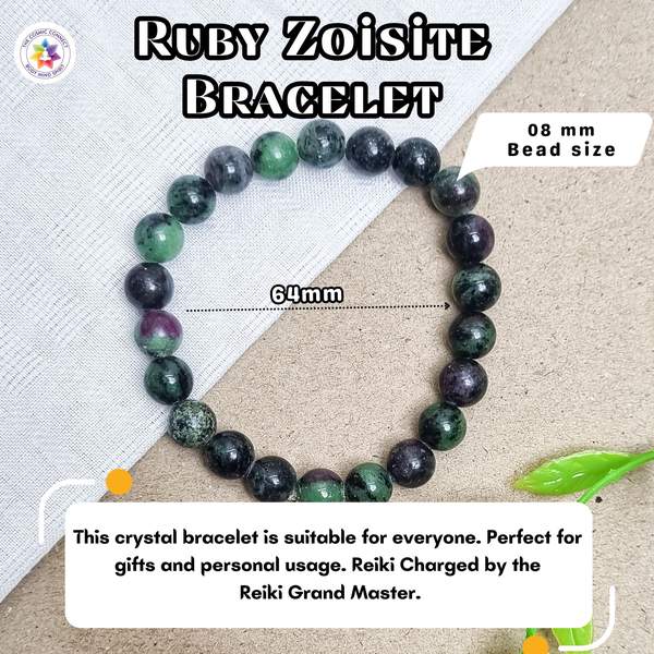 Ruby Zoisite Bracelet - Boost Vitality, Heart Chakra Balancing | 8mm Beads 4