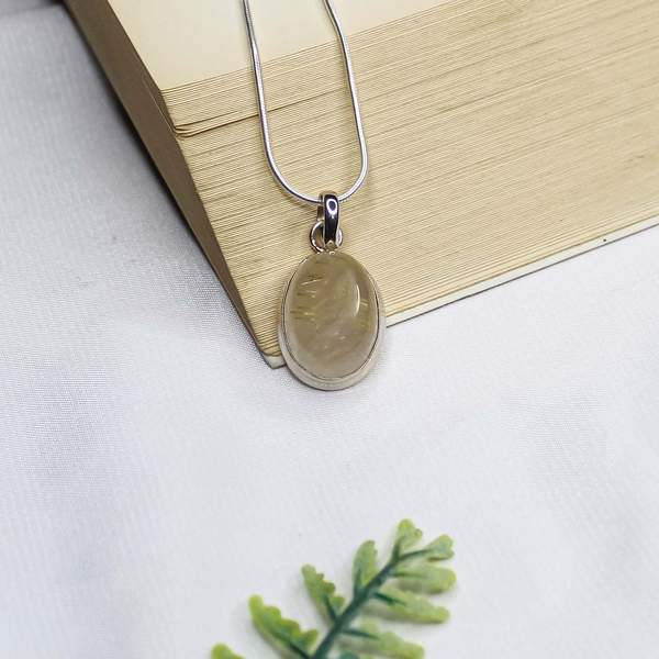 Rutile Quartz Cabochon Silver Pendant for Clarity, Confidence