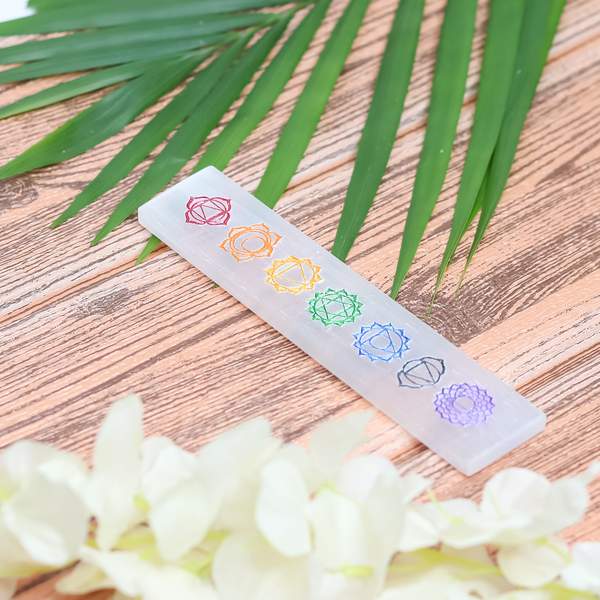Selenite 7 Chakra Symbol Wand for Chakra Balancing