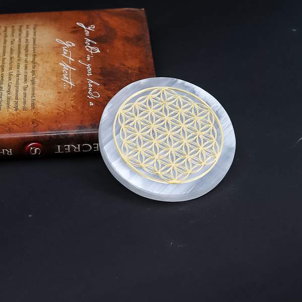 Selenite Acrylic Flower of Life Charging Plate Energy Cleanser