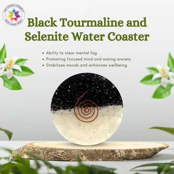 Selenite + Black Tourmaline Water Coaster Harmonizing Energy & Protection 3