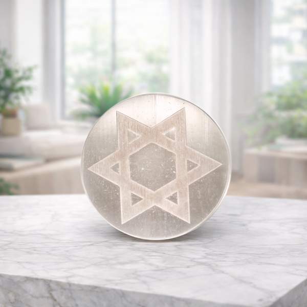 Selenite Star of David Symbol Charging Plate Purify, Energize