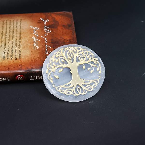 Selenite Tree of Life Symbol Acrylic Charging Plate Energy Cleanser