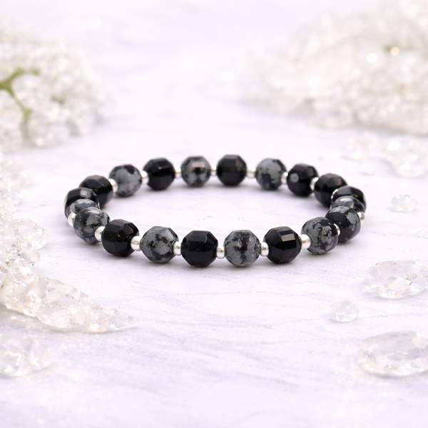 Snowflake Obsidian Faceted Healing Bracelet – Protection, Clarity & Grounding