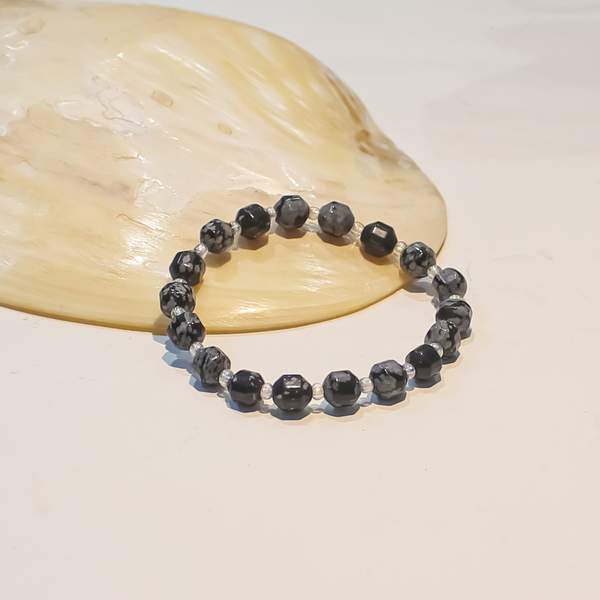 Snowflake Obsidian Faceted Healing Bracelet – Protection, Clarity & Grounding 2