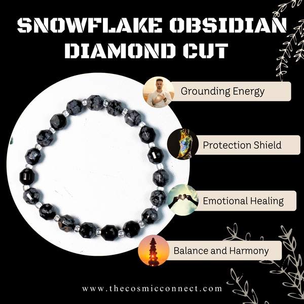 Snowflake Obsidian Faceted Healing Bracelet – Protection, Clarity & Grounding 3
