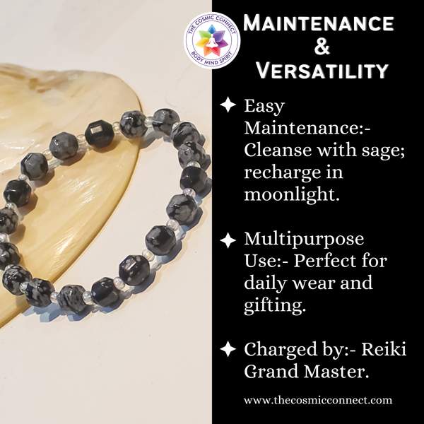 Snowflake Obsidian Faceted Healing Bracelet – Protection, Clarity & Grounding 5