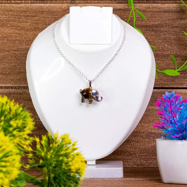Tiger Eye Elephant Pendant for Protection, & Abundance