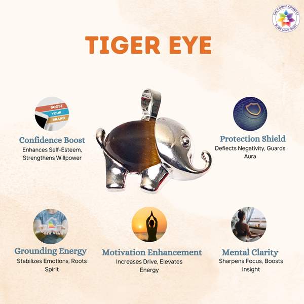 Tiger Eye Elephant Pendant for Protection, & Abundance 2
