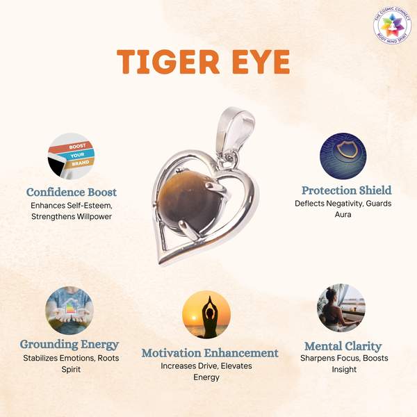 Tiger Eye Heart Style Pendant for Strength, Confidence & Protection 3