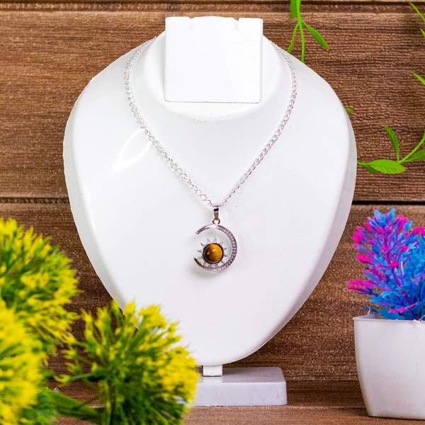 Tiger Eye Moon Style Pendant for Courage, Balance, and Protection