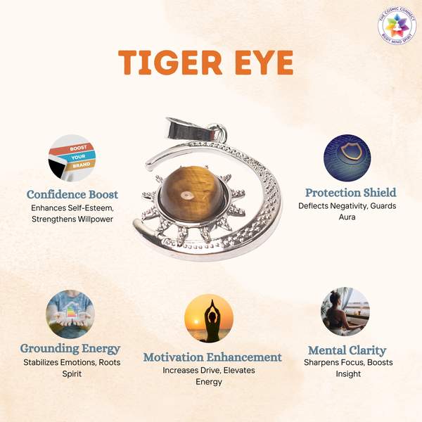 Tiger Eye Moon Style Pendant for Courage, Balance, and Protection 2