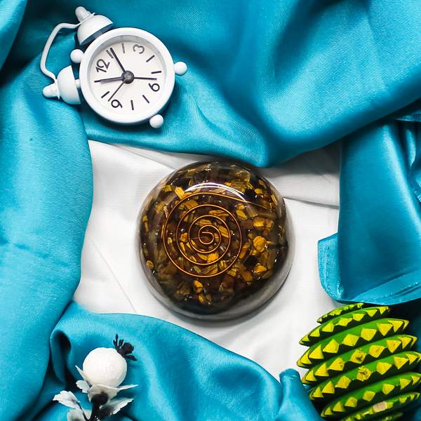 Tiger Eye Orgone Paper Weight for Focus, Confidence & Protection