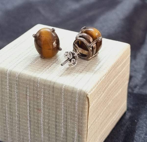 Tiger Eye Silver Studs for Grounding and Protection 3