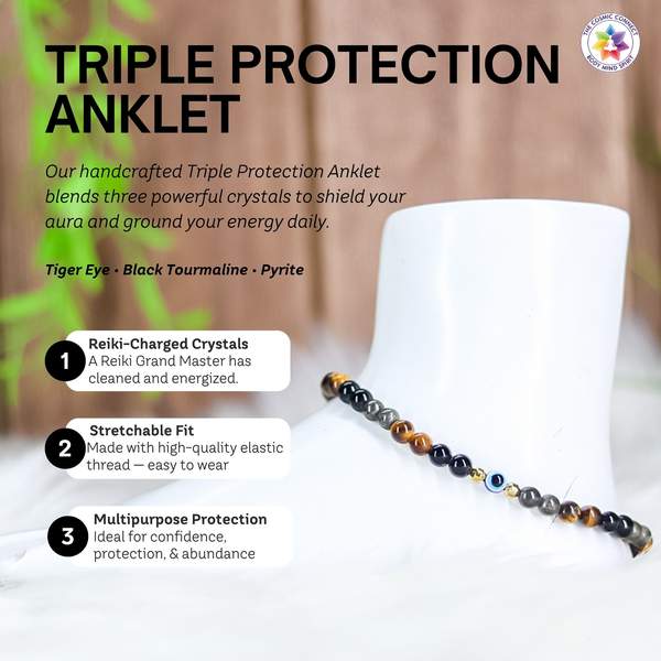 Triple Protection Crystal Anklet for Safety, Strength & Serenity 5