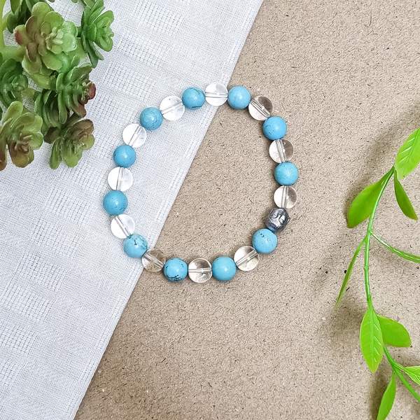Turquoise and Clear Quartz Healing Bracelet for Boost Confidence and Clarity