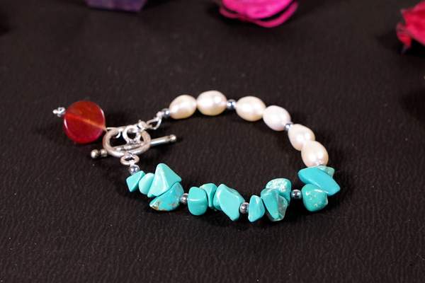 Turquoise and Pearl Crystal Bracelet for Healing, Balance, & Protection