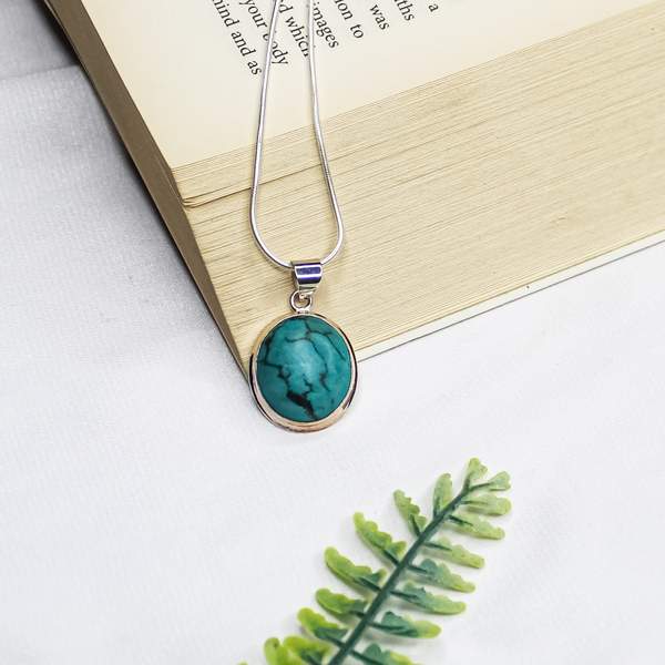 Turquoise Cabochon Silver Pendant for Serenity, Protection & Healing