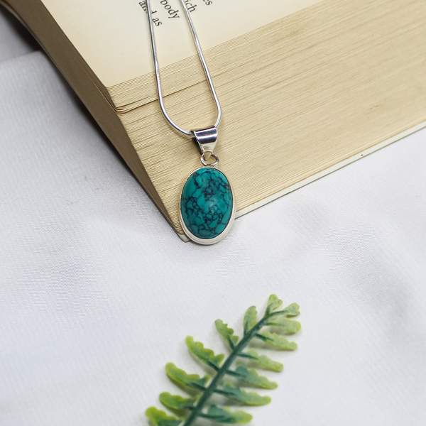 Turquoise Cabochon Silver Pendant for Serenity, Protection & Healing 2
