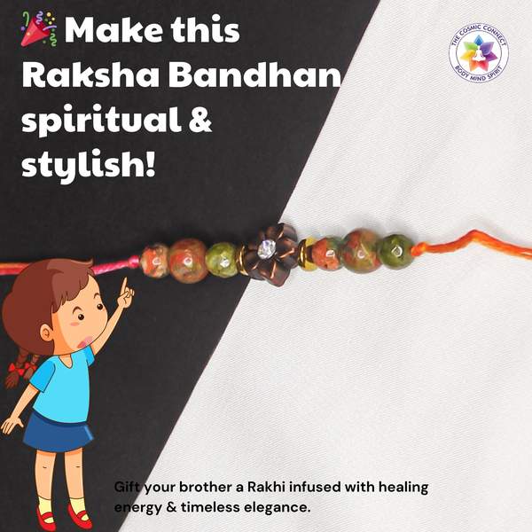 Unakite Crystal Rakhi for Love, Balance & Emotional Healing Reiki-Charged 4