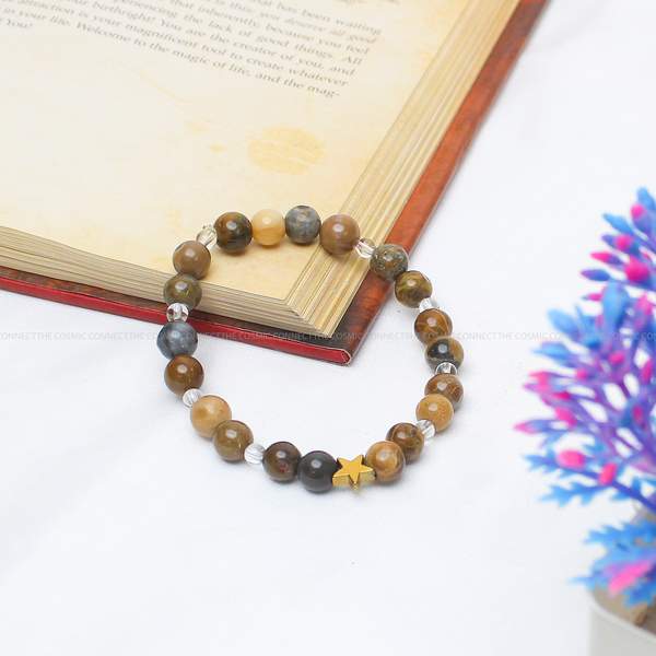 Wood Agate + Clear Quartz Healing Bracelet – Grounding, Clarity & Positive Aura
