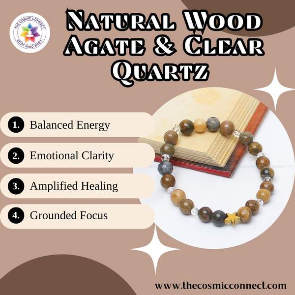 Wood Agate + Clear Quartz Healing Bracelet – Grounding, Clarity & Positive Aura 2